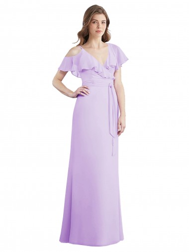 Cold Shoulder Lilac V-Back A-Line V-Neck Bridesmaid Dresses Maidstone