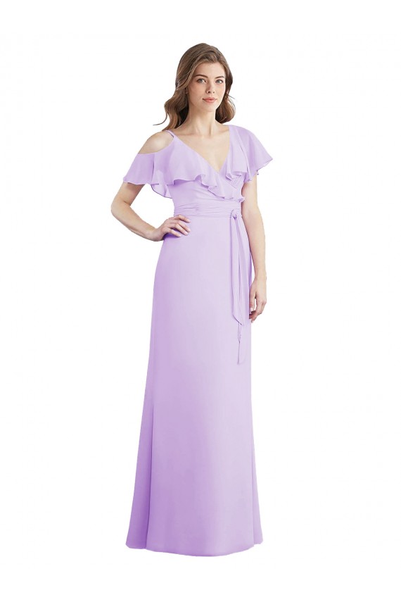 Cold Shoulder Lilac V-Back A-Line V-Neck Bridesmaid Dresses Maidstone