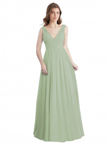 Sleeveless Smoke Green V-Back A-Line V-Neck Formal Dress / Bridesmaid Dress Maidstone