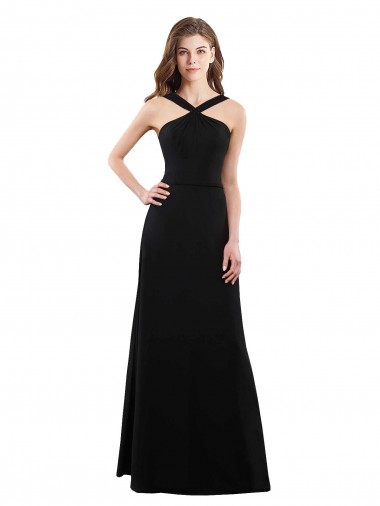 Sleeveless Black Open Back A-Line Halter Neck Bridesmaid Dress Maidstone