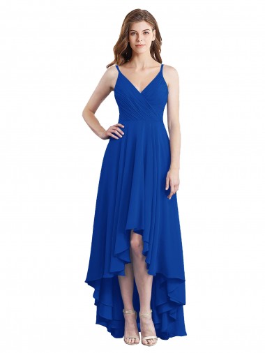 Sleeveless Royal Blue Open Back A-Line Spaghetti Straps High Low Bridesmaid Dress Maidstone