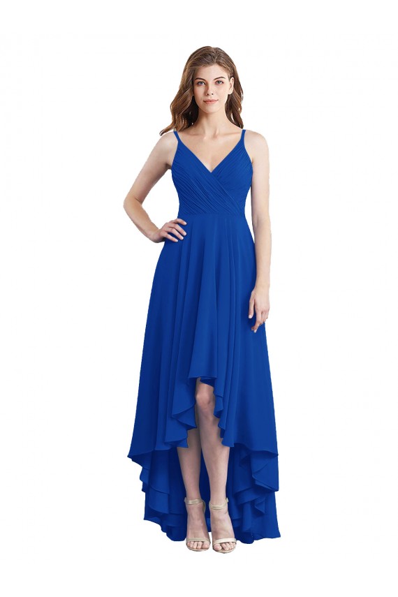 Sleeveless Royal Blue Open Back A-Line Spaghetti Straps High Low Bridesmaid Dress Maidstone