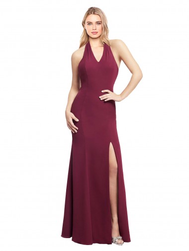 Sleeveless Burgundy Open Back Mermaid Halter Neck Bridesmaid Dress Maidstone
