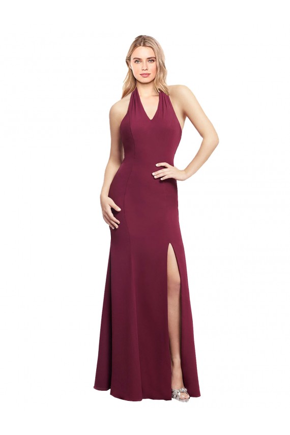 Sleeveless Burgundy Open Back Mermaid Halter Neck Bridesmaid Dress Maidstone