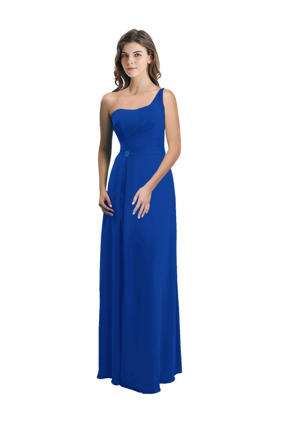 Sleeveless Royal Blue Low Back A-Line One Shoulder Bridesmaid Dress Maidstone