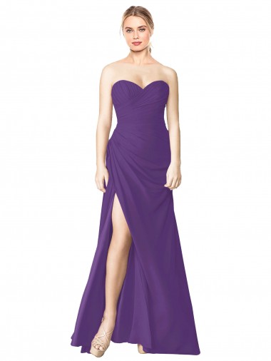 Sleeveless Plum Purple Low Back A-Line Sweetheart Bridesmaid Dress Maidstone