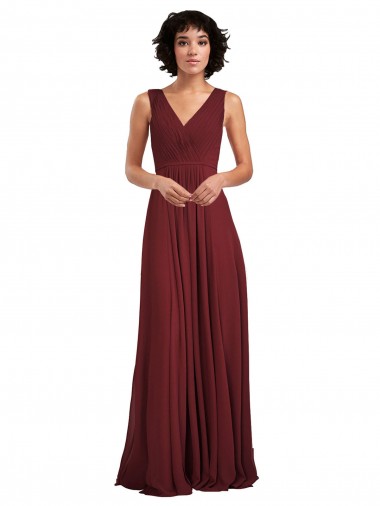 Sleeveless Burgundy V-Back A-Line V-Neck Bridesmaid Dress Maidstone