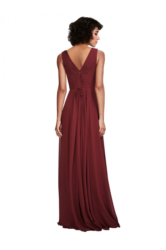 Sleeveless Burgundy V-Back A-Line V-Neck Bridesmaid Dress Maidstone