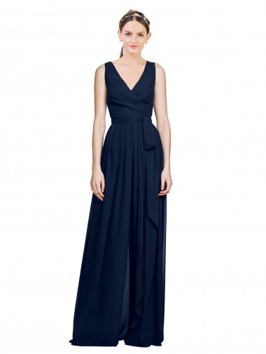 Sleeveless Dark Navy A-Line V-Neck Wedding Party Dress Maidstone