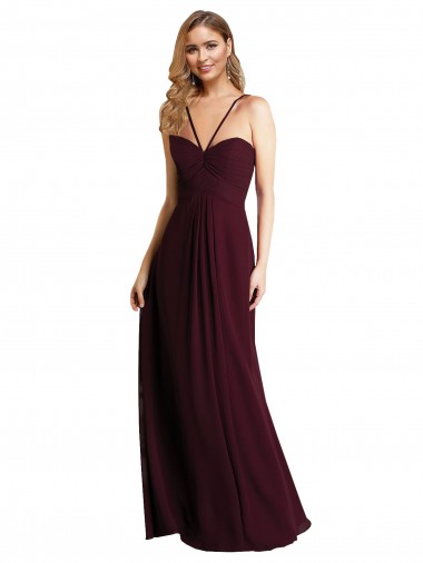 Sleeveless Burgundy Gold Open Back A-Line Spaghetti Straps Wedding Party Dress Maidstone