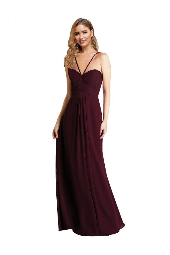 Sleeveless Burgundy Gold Open Back A-Line Spaghetti Straps Wedding Party Dress Maidstone