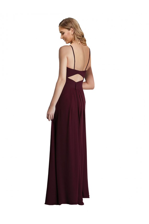 Sleeveless Burgundy Gold Open Back A-Line Spaghetti Straps Wedding Party Dress Maidstone