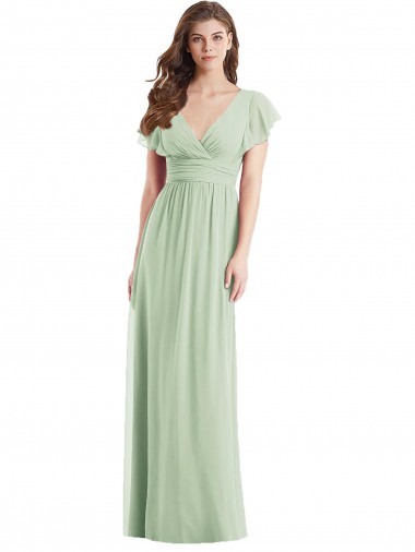 Flutter Sleeves Sage Open Back Trumpet V-Neck Bridesmaid Dress Maidstone