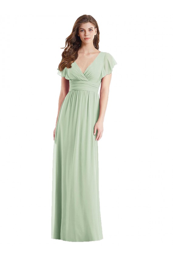 Flutter Sleeves Sage Open Back Trumpet V-Neck Bridesmaid Dress Maidstone