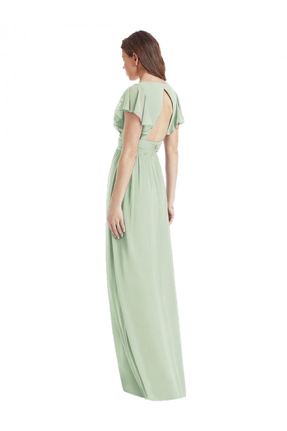 Flutter Sleeves Sage Open Back Trumpet V-Neck Bridesmaid Dress Maidstone