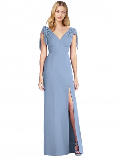 Sleeveless Dusty Blue V-Back Mermaid V-Neck Bridesmaid Dress Maidstone