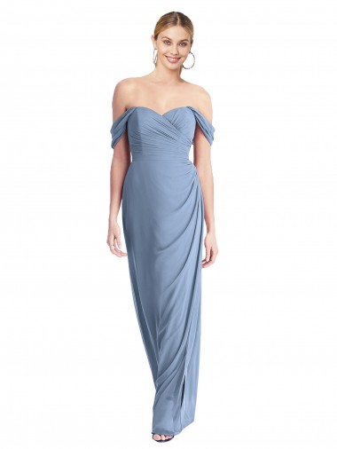 Sleeveless Dusty Blue Low Back Mermaid Off the Shoulder Semi Formal Evening Dress / Bridesmaid Dress Maidstone