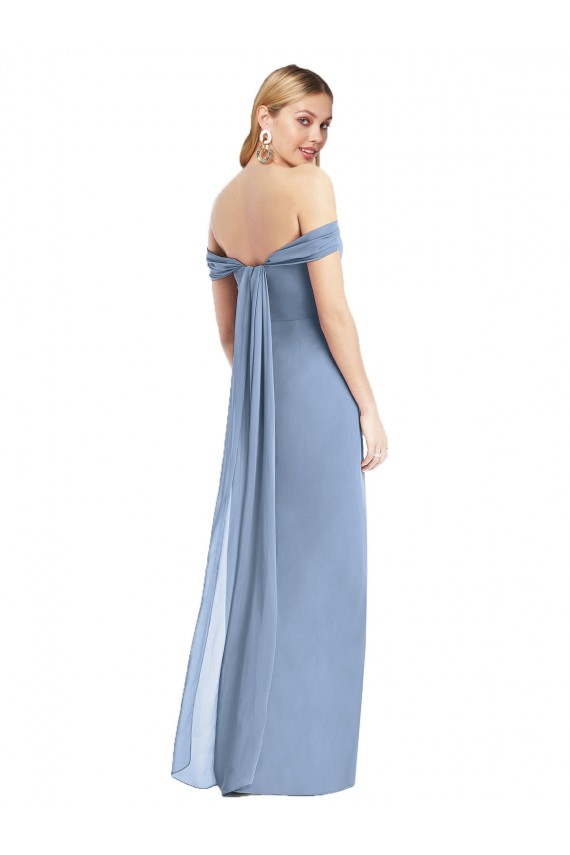 Sleeveless Dusty Blue Low Back Mermaid Off the Shoulder Semi Formal Evening Dress / Bridesmaid Dress Maidstone