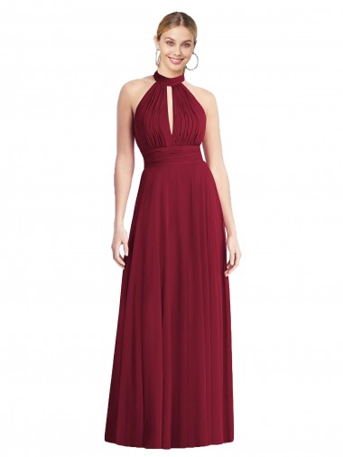 Sleeveless Burgundy Open Back A-Line Halter Neck Semi Formal Evening Dress / Bridesmaid Dress Maidstone