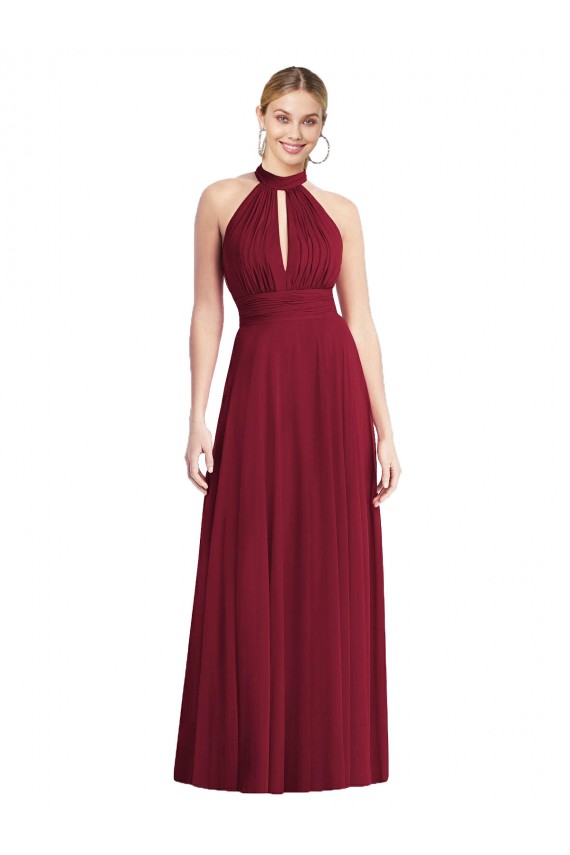 Sleeveless Burgundy Open Back A-Line Halter Neck Semi Formal Evening Dress / Bridesmaid Dress Maidstone