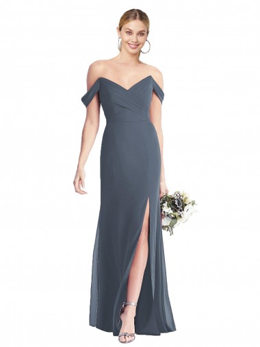 Sleeveless Silver Stone Low Back Trumpet Off the Shoulder Bridesmaid Dress Maidstone