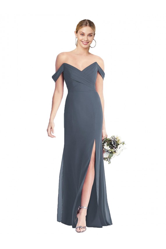 Sleeveless Silver Stone Low Back Trumpet Off the Shoulder Bridesmaid Dress Maidstone