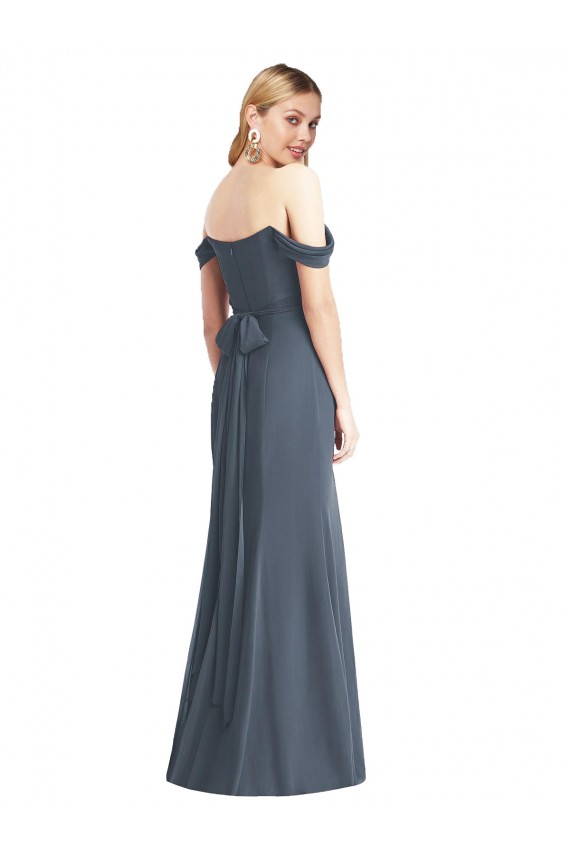 Sleeveless Silver Stone Low Back Trumpet Off the Shoulder Bridesmaid Dress Maidstone