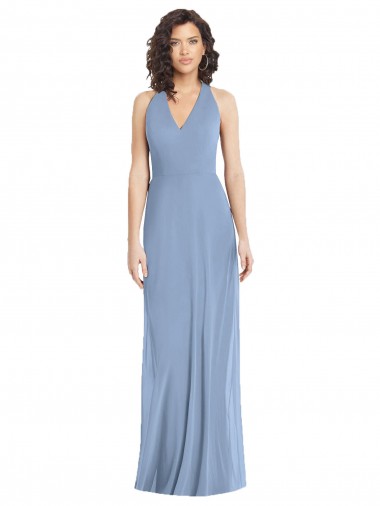 Sleeveless Dusty Blue Open Back Trumpet Halter Neck Formal Evening Gown / Bridesmaid Dress Maidstone