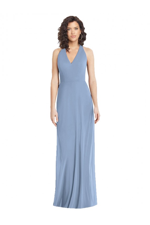 Sleeveless Dusty Blue Open Back Trumpet Halter Neck Formal Evening Gown / Bridesmaid Dress Maidstone