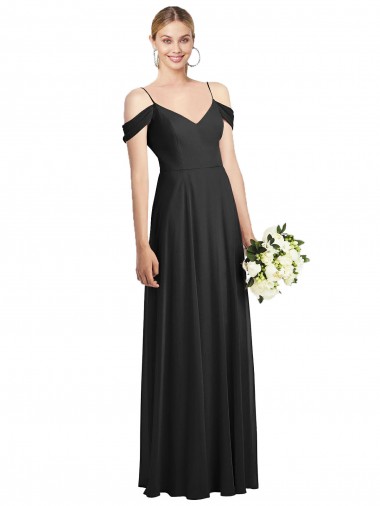 Cold Shoulder Black A-Line Spaghetti Straps Semi Formal Evening Dress / Bridesmaid Dress Maidstone