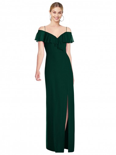 Cold Shoulder Ever Green Trumpet Spaghetti Straps Semi Formal Evening Dress / Bridesmaid Dress Maidstone