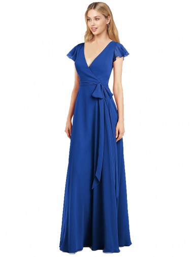 Flutter Sleeves Royal Blue A-Line V-Neck Bridesmaid Dress Maidstone