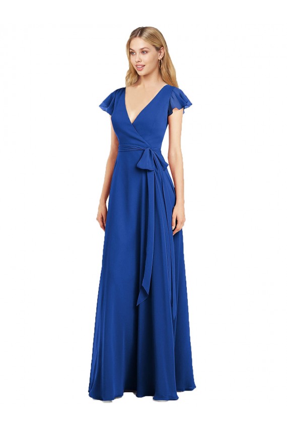 Flutter Sleeves Royal Blue A-Line V-Neck Bridesmaid Dress Maidstone