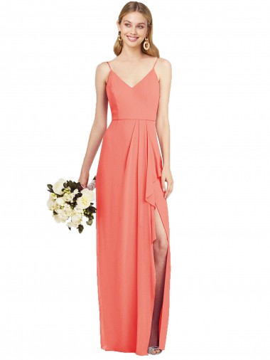 Sleeveless Coral Trumpet Spaghetti Straps Formal Dress / Bridesmaid Dress Maidstone