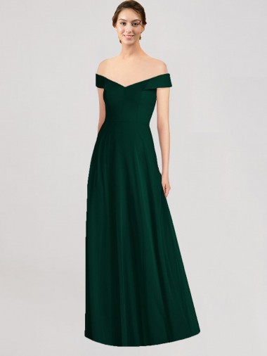 Sleeveless Ever Green A-Line Off the Shoulder Formal Dress / Bridesmaid Dress Maidstone