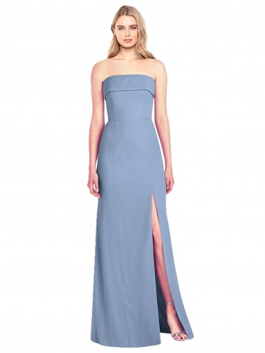 Sleeveless Dusty Blue Trumpet Strapless Bridesmaid Dress Maidstone