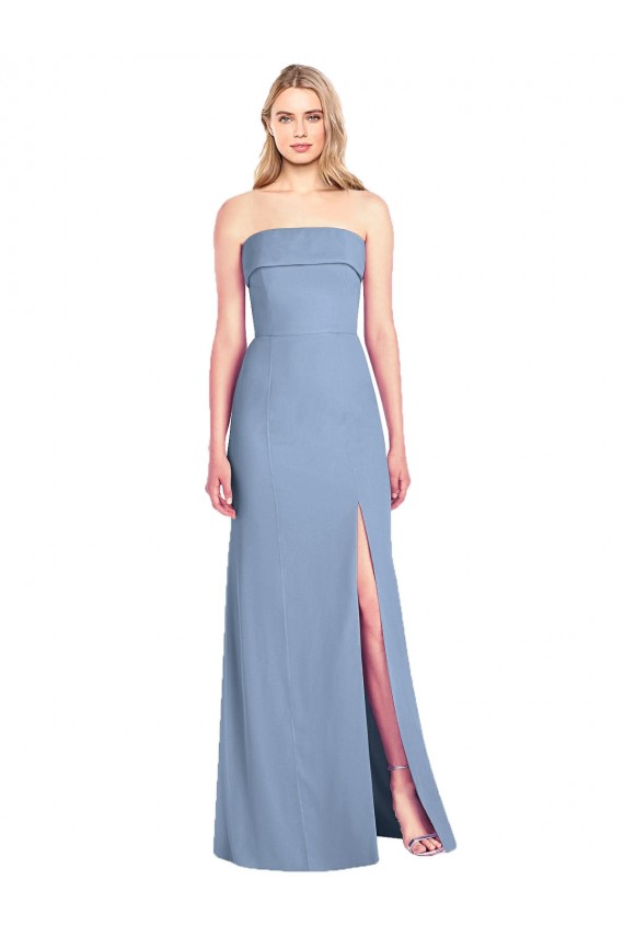 Sleeveless Dusty Blue Trumpet Strapless Bridesmaid Dress Maidstone