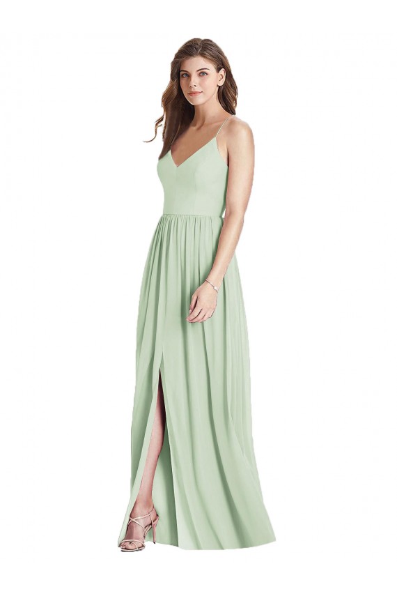 Sleeveless Sage Criss Cross Back A-Line Spaghetti Straps Semi Formal Evening Dress / Bridesmaid Dress Maidstone