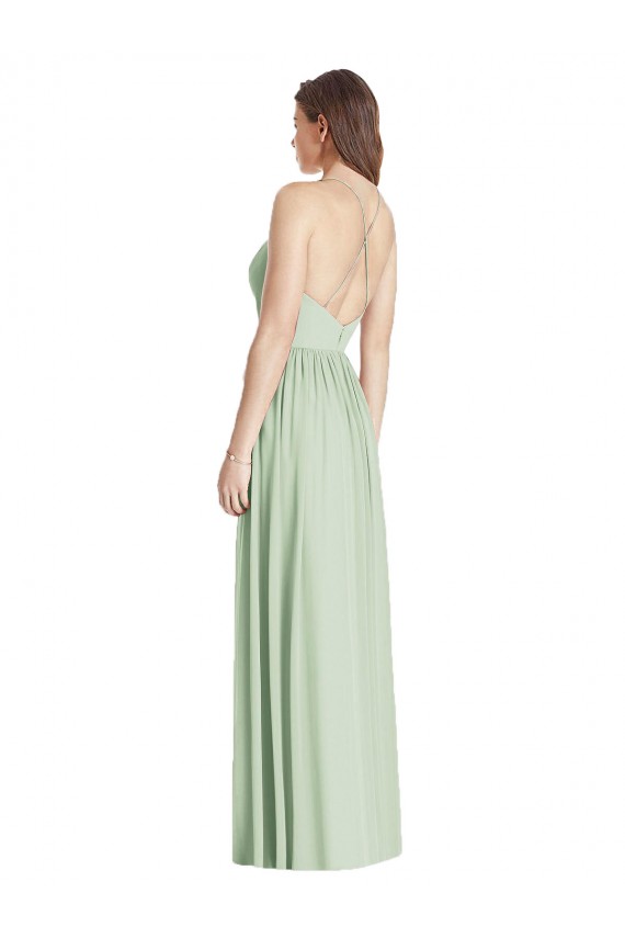 Sleeveless Sage Criss Cross Back A-Line Spaghetti Straps Semi Formal Evening Dress / Bridesmaid Dress Maidstone