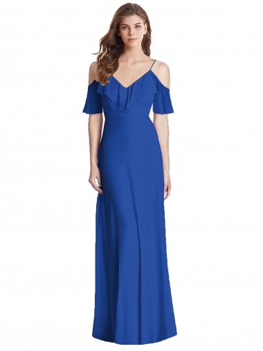 Cold Shoulder Royal Blue V-Back Trumpet Spaghetti Straps Semi Formal Evening Dress / Bridesmaid Dress Maidstone