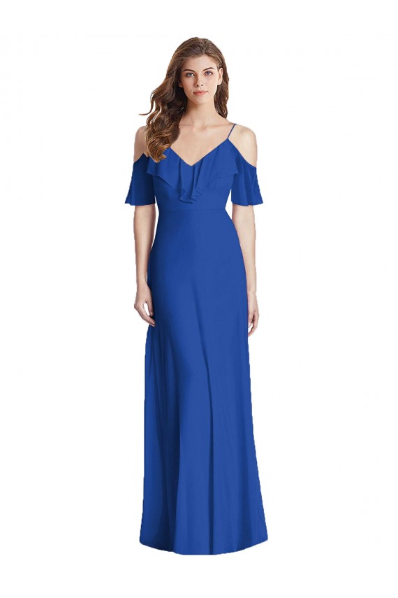 Cold Shoulder Royal Blue V-Back Trumpet Spaghetti Straps Semi Formal Evening Dress / Bridesmaid Dress Maidstone