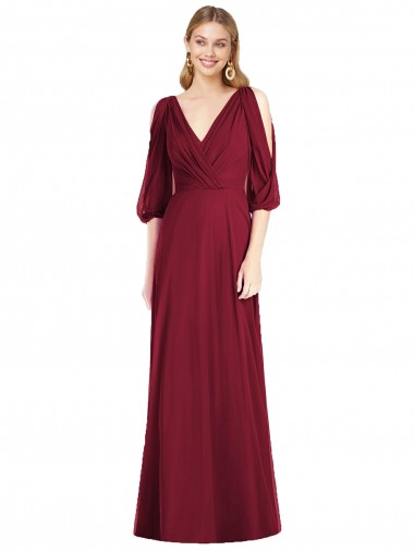 Bell Sleeves Burgundy V-Back Trumpet V-Neck Formal Dress / Bridesmaid Dress Maidstone
