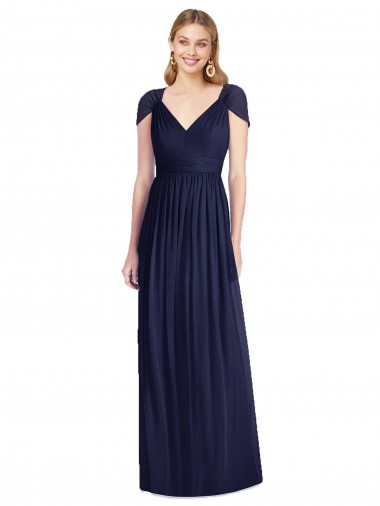 Cap Sleeves Dark Navy Open Back Trumpet V-Neck Bridesmaid Dress Maidstone