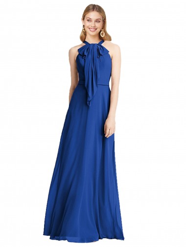 Sleeveless Royal Blue V-Back A-Line Halter Neck Bridesmaid Dress Maidstone