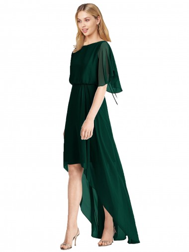 Flutter Sleeves Ever Green Open Back A-Line Round Neck High Low Bridesmaid Dress Maidstone