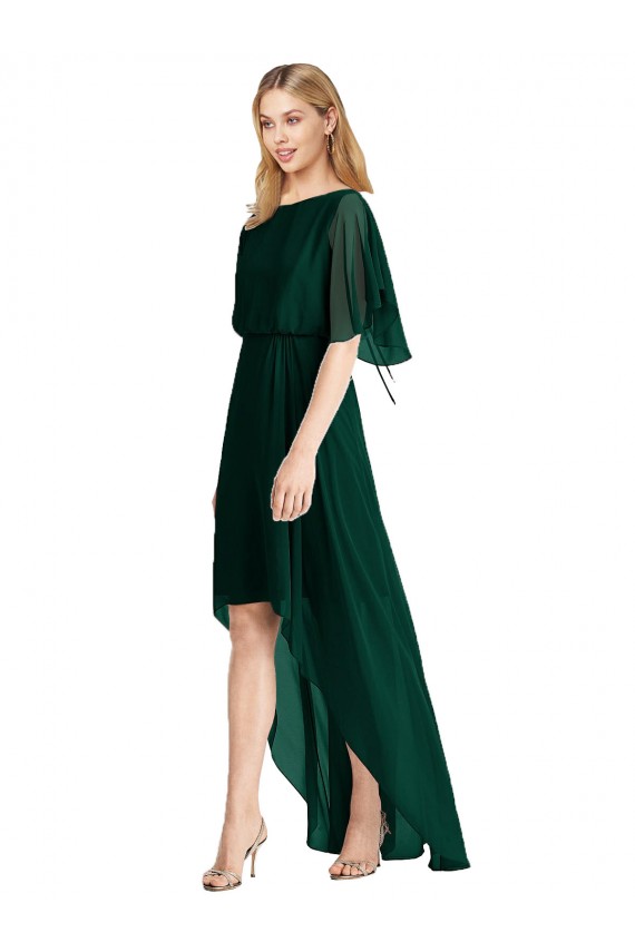 Flutter Sleeves Ever Green Open Back A-Line Round Neck High Low Bridesmaid Dress Maidstone