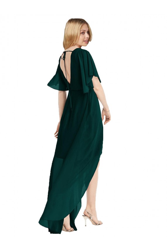 Flutter Sleeves Ever Green Open Back A-Line Round Neck High Low Bridesmaid Dress Maidstone