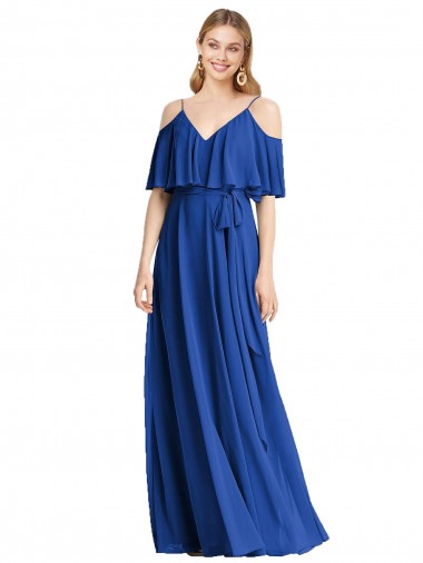 Cold Shoulder Royal Blue A-Line Spaghetti Straps Bridesmaid Dress Maidstone
