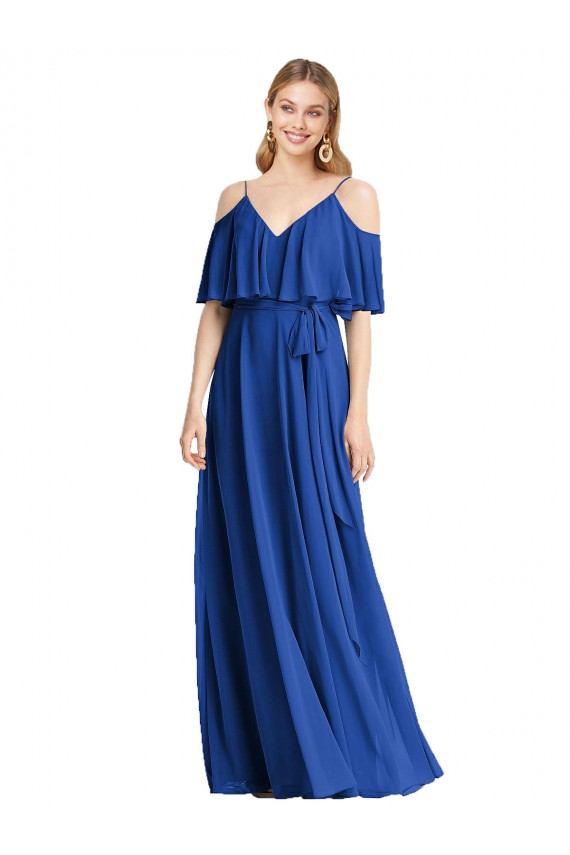 Cold Shoulder Royal Blue A-Line Spaghetti Straps Bridesmaid Dress Maidstone