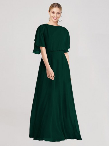 Flutter Sleeves Ever Green Open Back A-Line Round Neck Bridesmaid Dress Maidstone